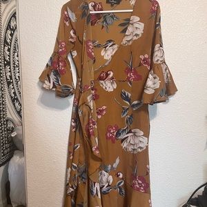 Tan floral wrap dress